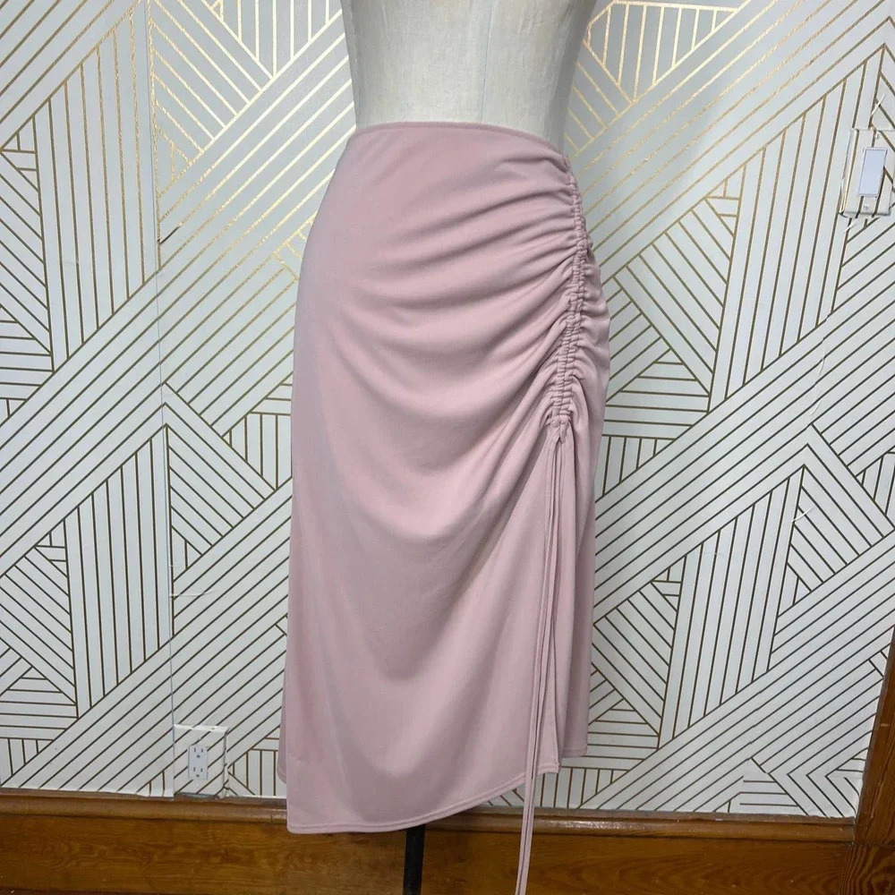 Nicholas Alice Ruched Stretch-Crepe Midi Skirt Oat Pink Size 4‎ - Picture 2 of 12